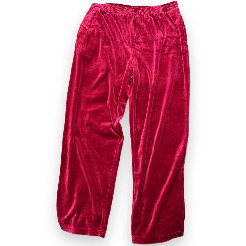 Vintage 90s Liz Claiborne LizSport Red Velour Wide Leg Pants, Women's Size XL